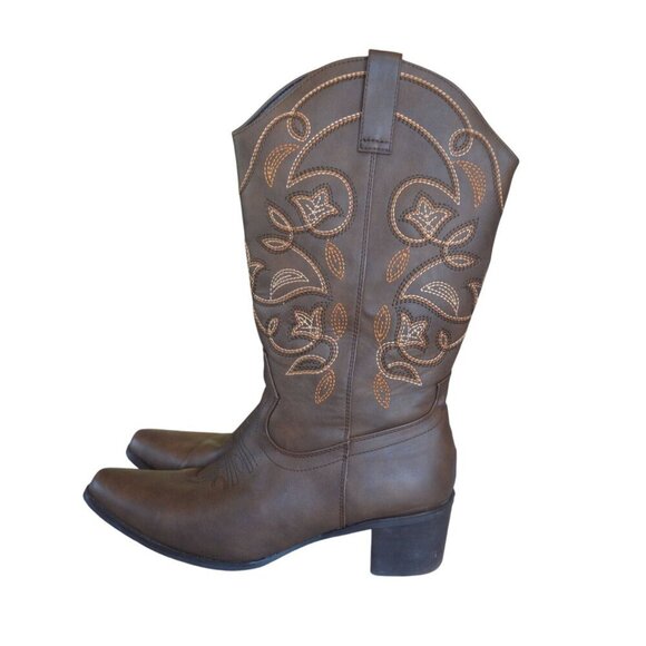IUV Women Embroidered Western Cowboy Boots Brown Size 10.5 Fall Casual Festival - Picture 4 of 9